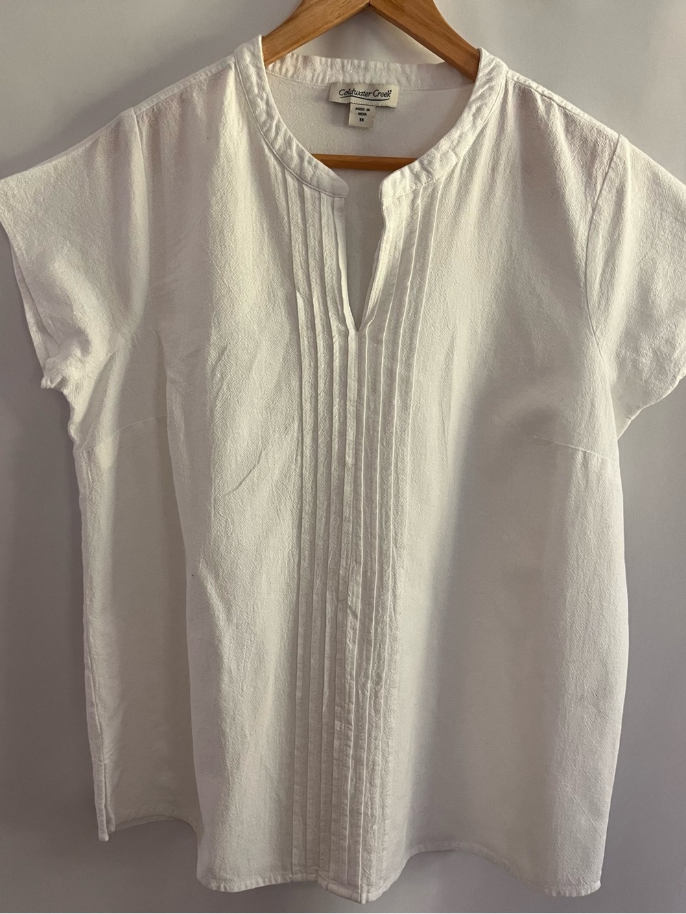 Coldwater Creek White Pintuck V-Neck Sleeveless 100% Cotton Summer Top 1X Pllus